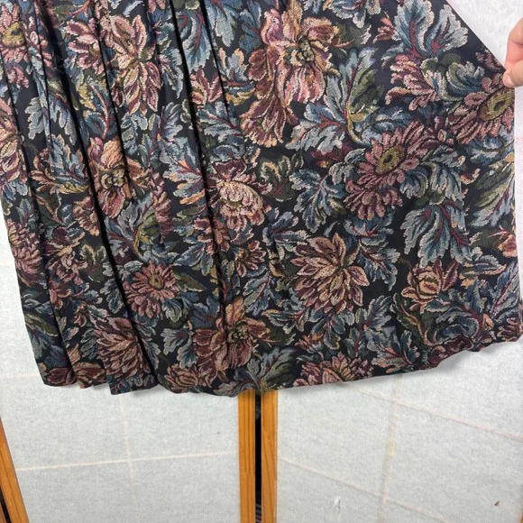 Koret Pleated Midi Skirt 14 Multicolor Floral Tapestry Print Rayon Pockets Vtg - Picture 11 of 13